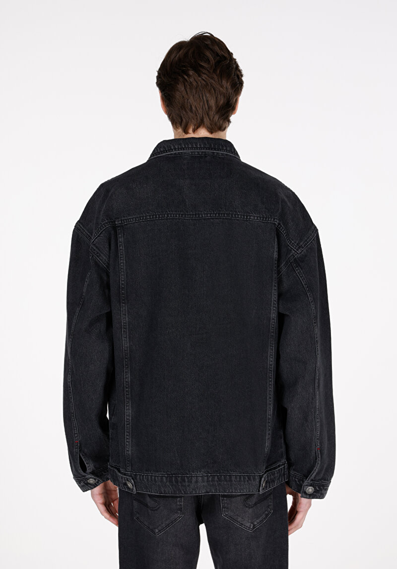 Oversize Fit Düğmeli Astarsız Erkek Ecologic Siyah Ceket