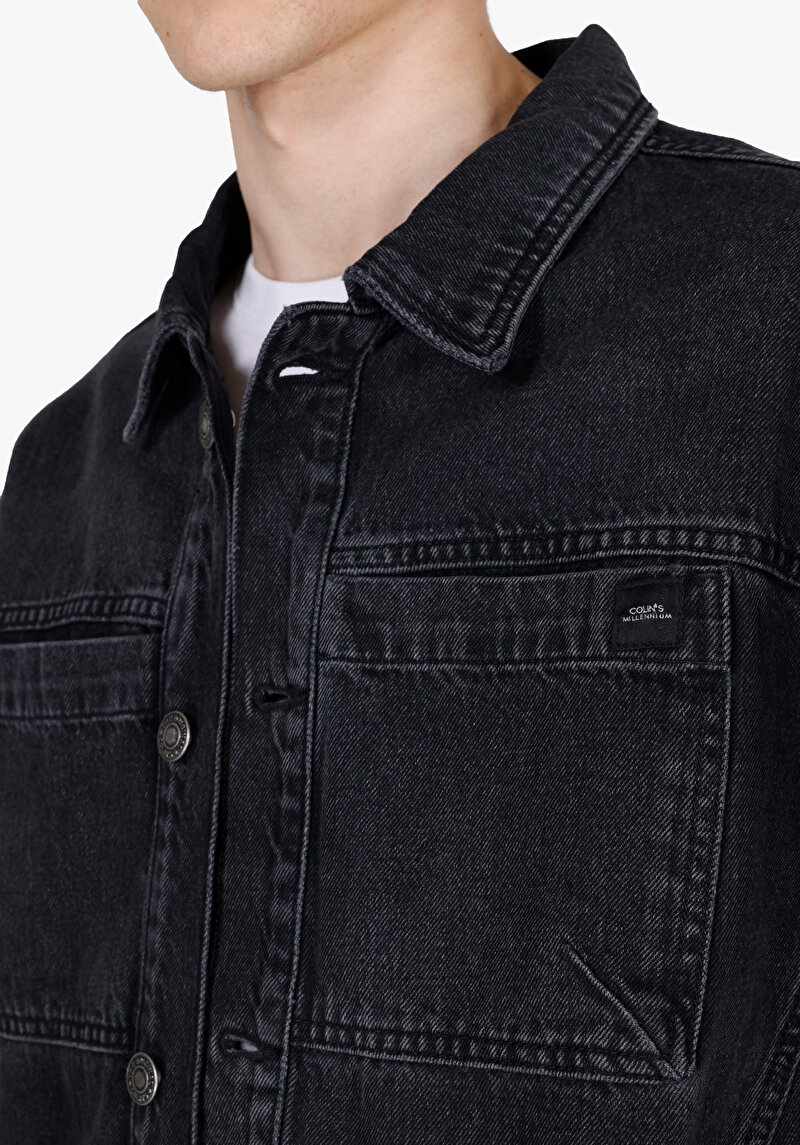 Oversize Fit Düğmeli Astarsız Erkek Ecologic Siyah Ceket