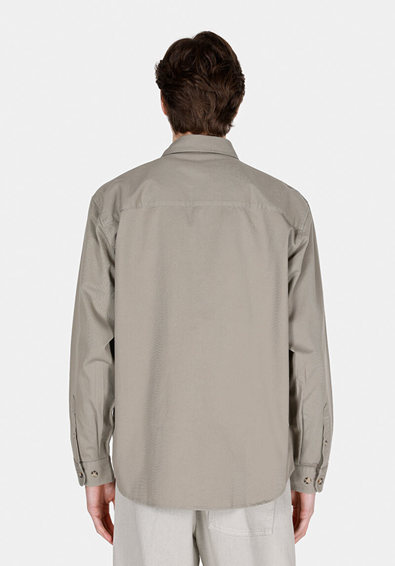 Comfort Fit Shirt Neck Düz Erkek Yeşil Uzun Kol Gömlek