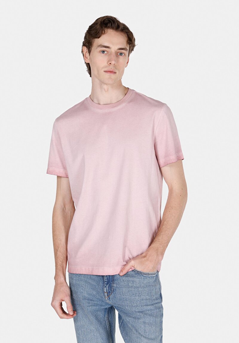 Regular Fit Yuvarlak Yaka Düz Erkek Pembe Kısa Kol Tişört