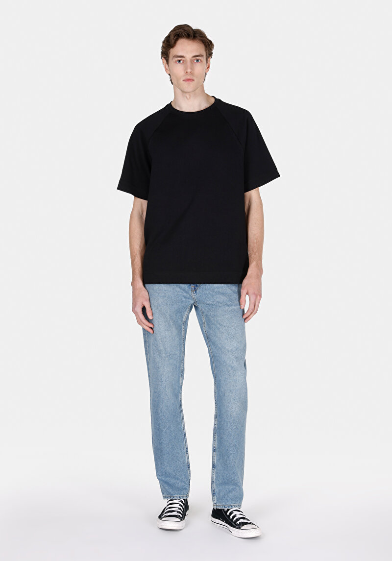 Regular Fit Orta Bel Düz Paça Erkek Light İndigo Denim Jean Cepli Pantolon