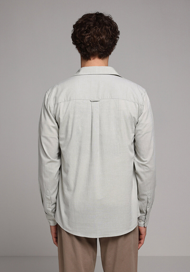 Regular Fit Shirt Neck Pamuklu Düz Erkek Yeşil Uzun Kol Gömlek