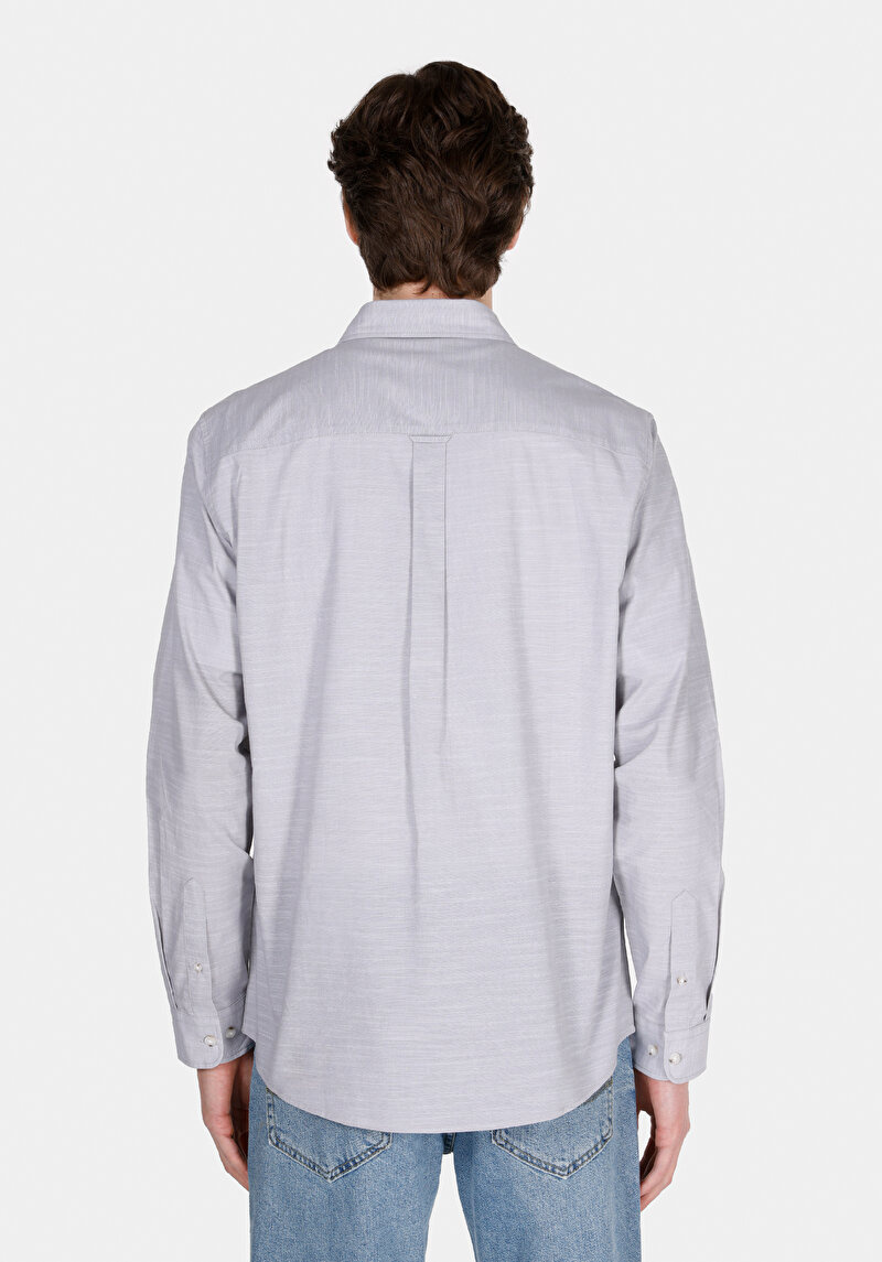 Regular Fit Shirt Neck Düz Erkek Taş Uzun Kol Gömlek