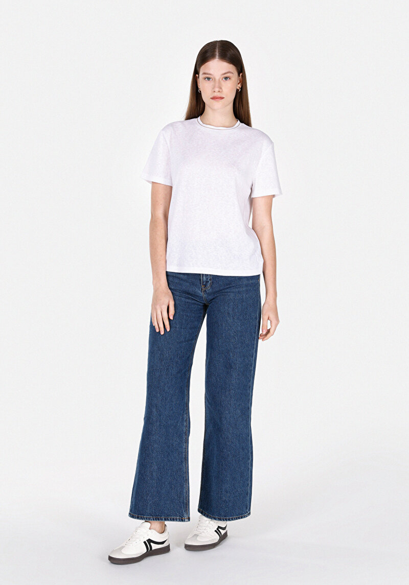 Regular Fit Yuvarlak Yaka Düz Kadın Beyaz Kısa Kol Tişört