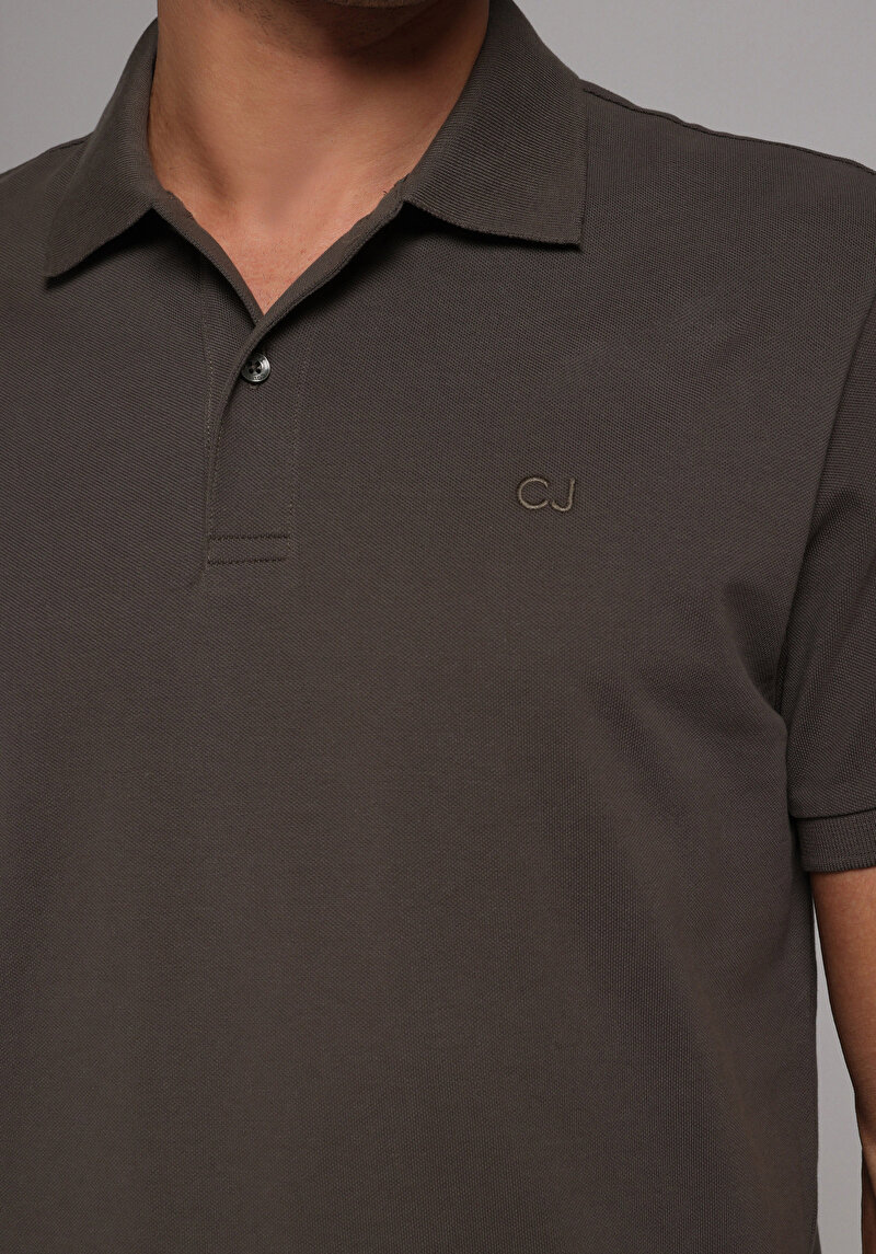 Regular Fit Polo Yaka Düz Erkek Yeşil Pamuklu Cepsiz Kısa Kol Tişört