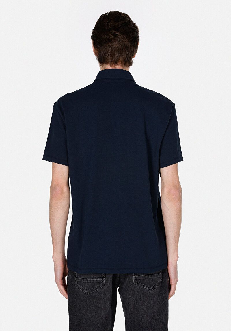 Comfort Fit Polo Yaka Düz Erkek Lacivert Kısa Kol Tişört
