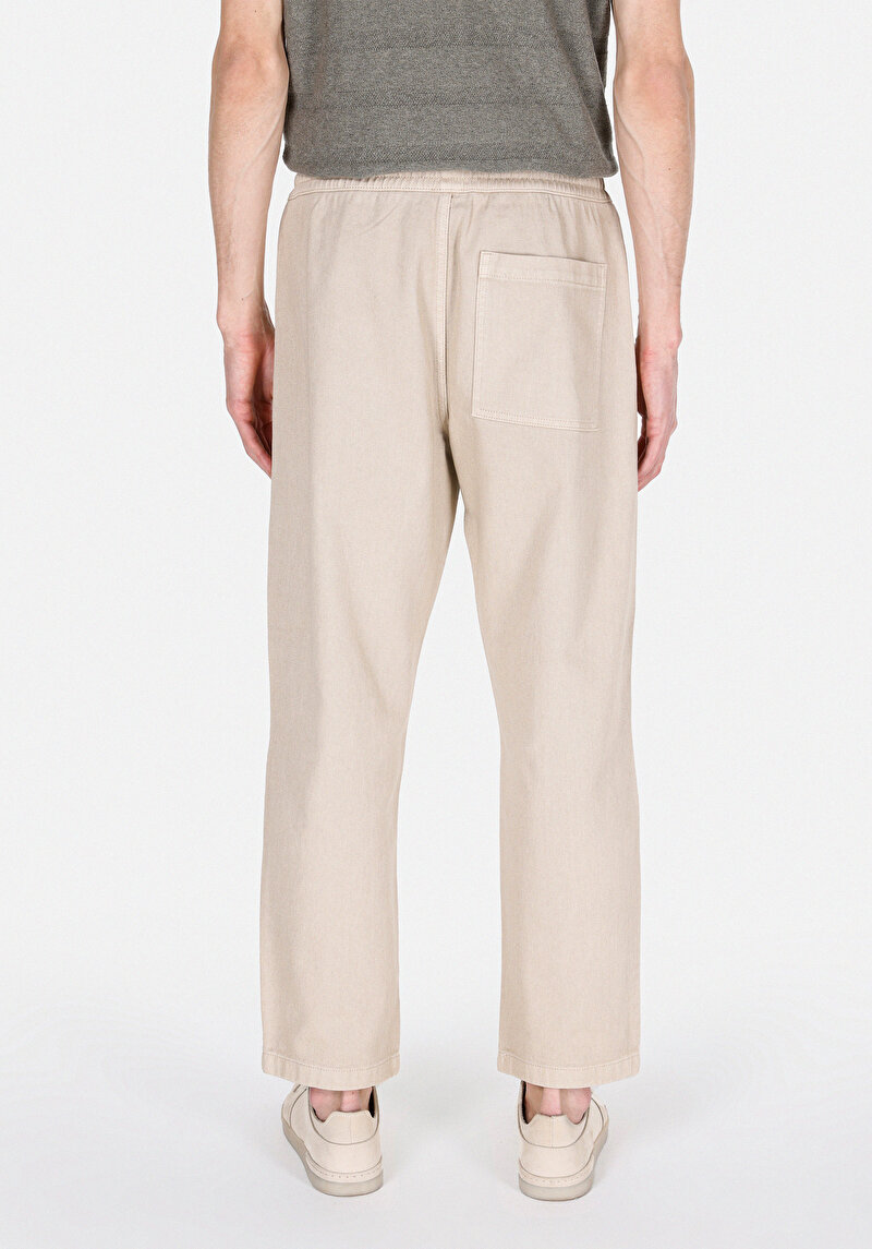 Relaxed Fit Orta Bel Bol Paça Erkek Bej Pantolon