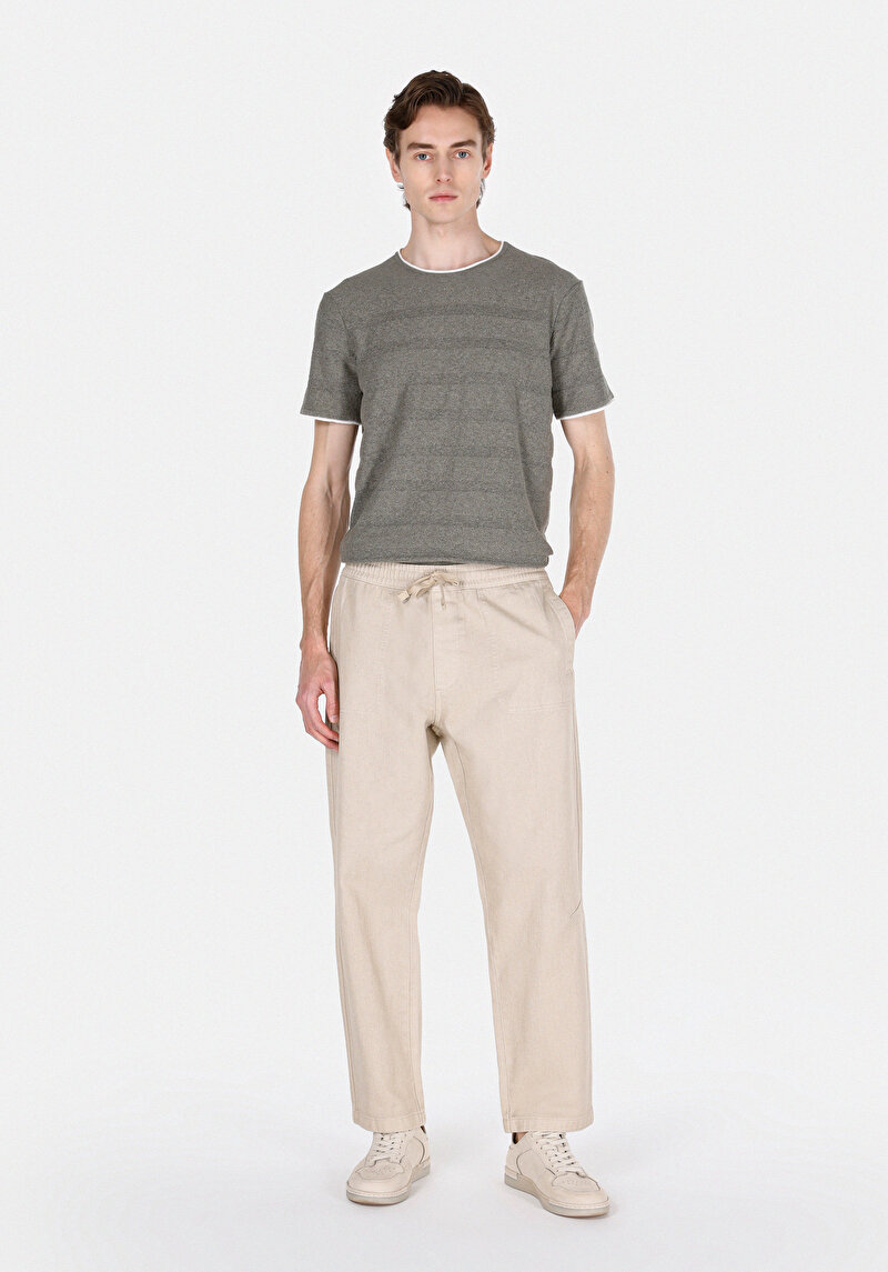 Relaxed Fit Orta Bel Bol Paça Erkek Bej Pantolon
