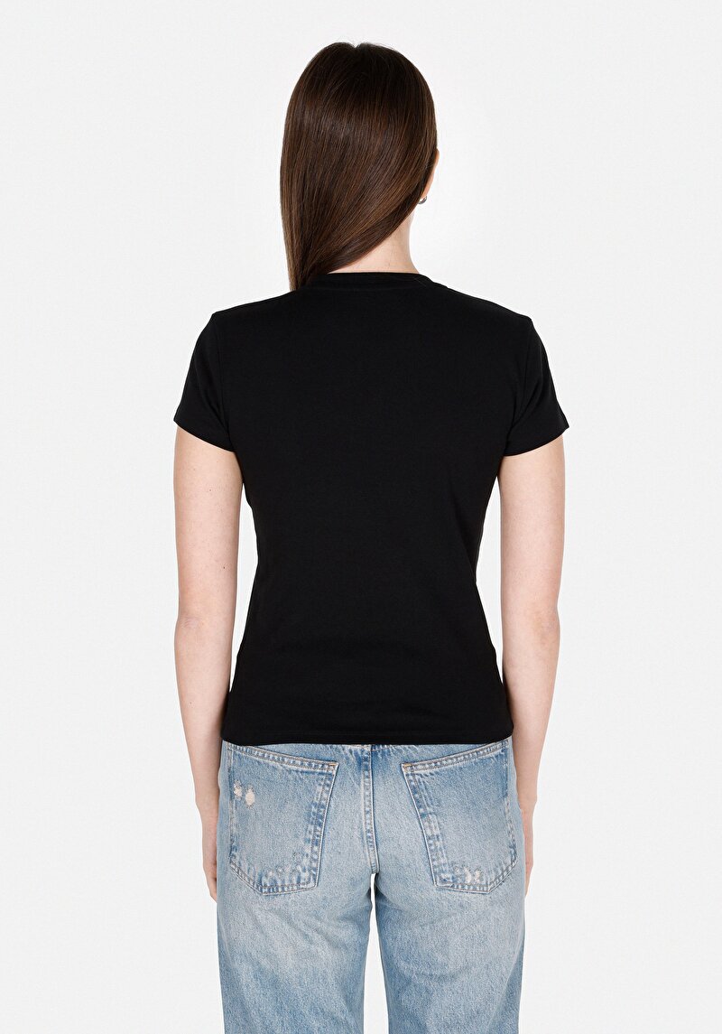 Slim Fit Yuvarlak Yaka Düz Kadın Siyah Kısa Kol Tişört