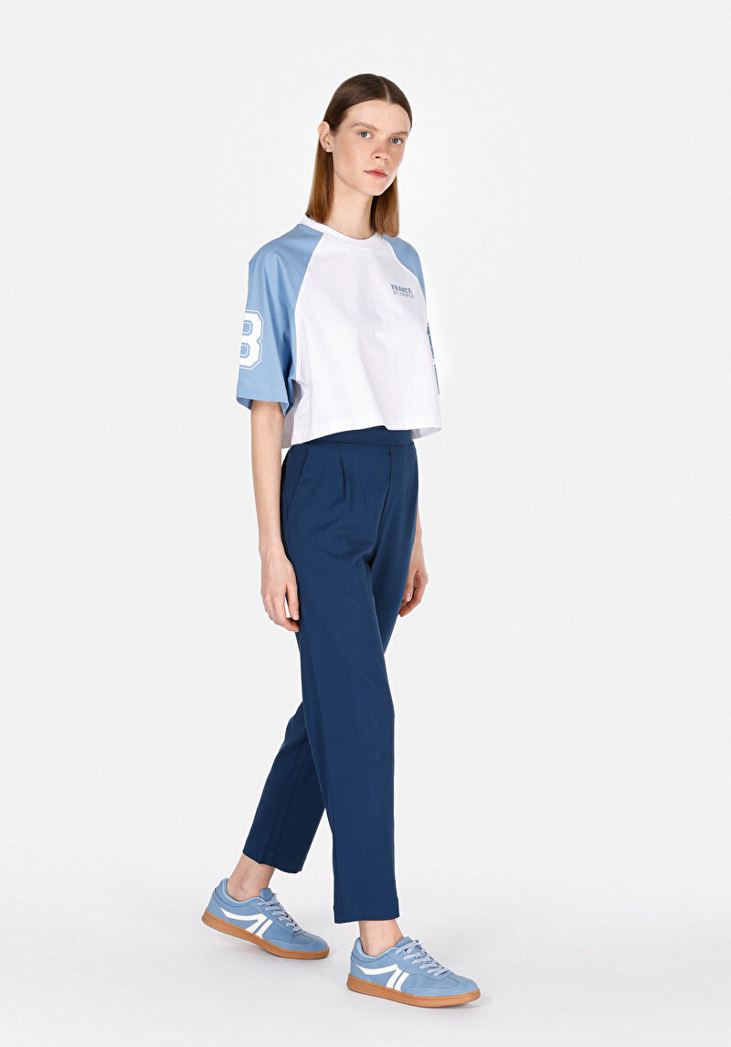 Regular Fit Düşük Bel Düz Paça Kadın Mavi Pantolon