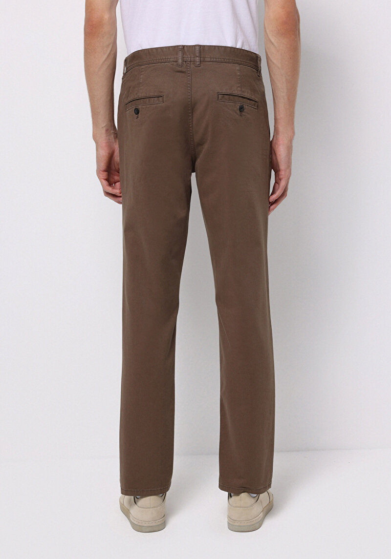 Regular Fit Orta Bel Düz Paça Erkek Kahverengi  Pantolon