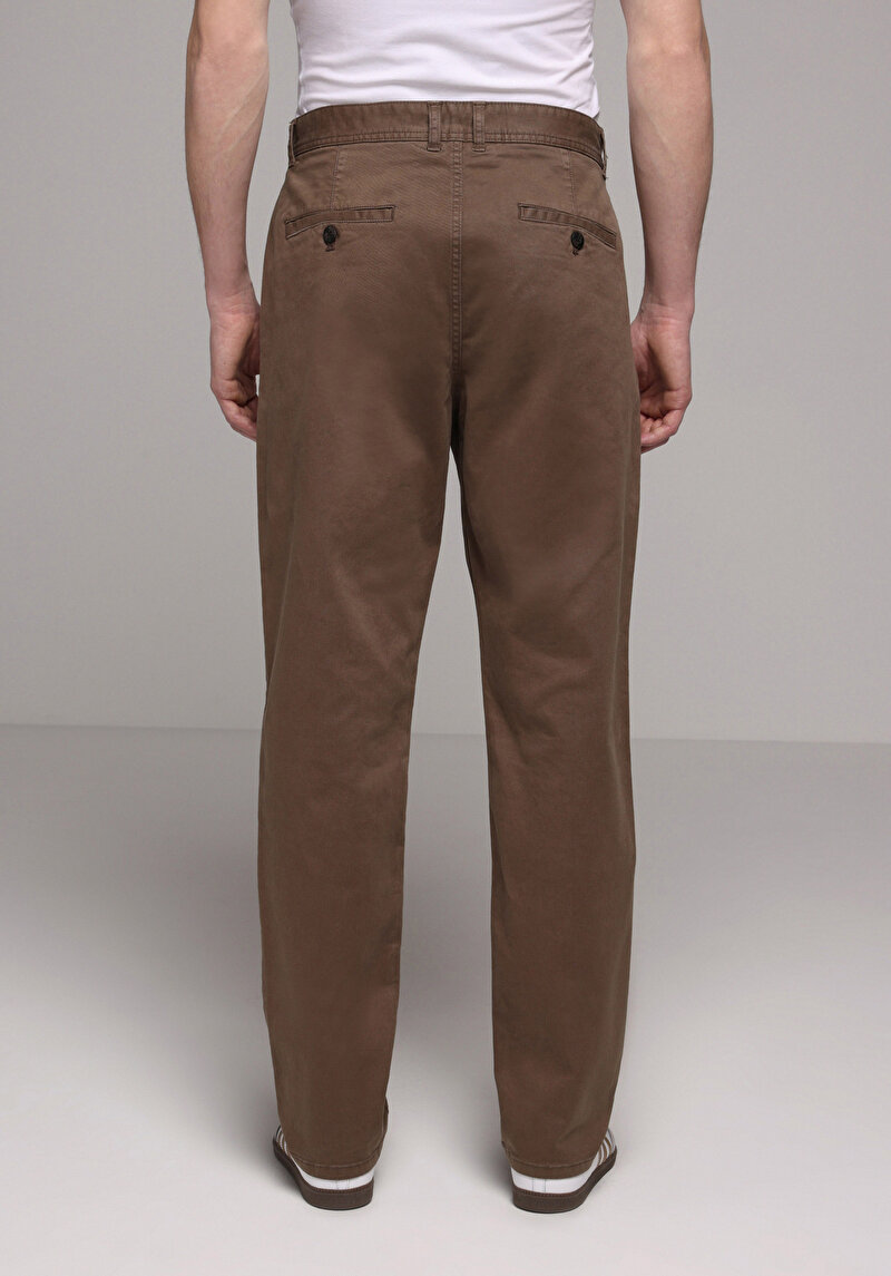 Regular Fit Orta Bel Düz Paça Erkek Kahverengi Pantolon