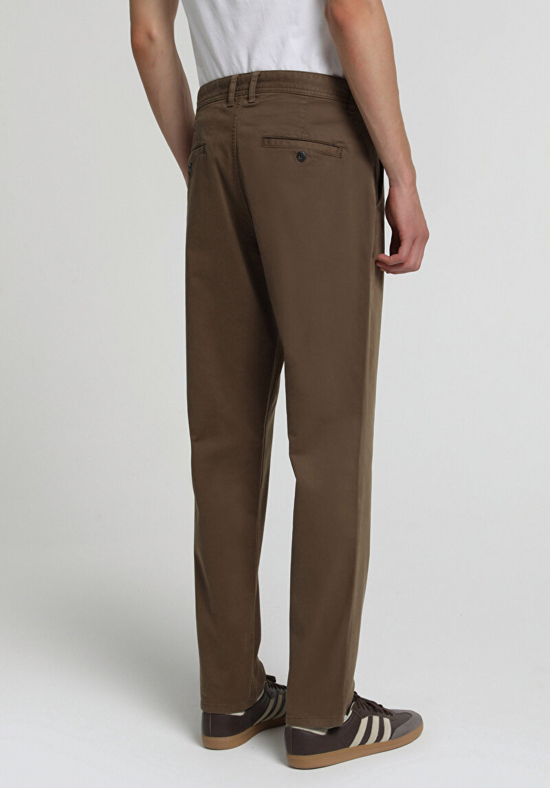 Regular Fit Orta Bel Düz Paça Erkek Kahverengi Pantolon
