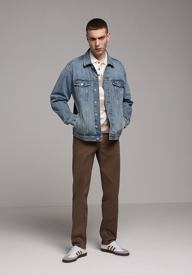 Regular Fit Orta Bel Düz Paça Erkek Kahverengi Pantolon