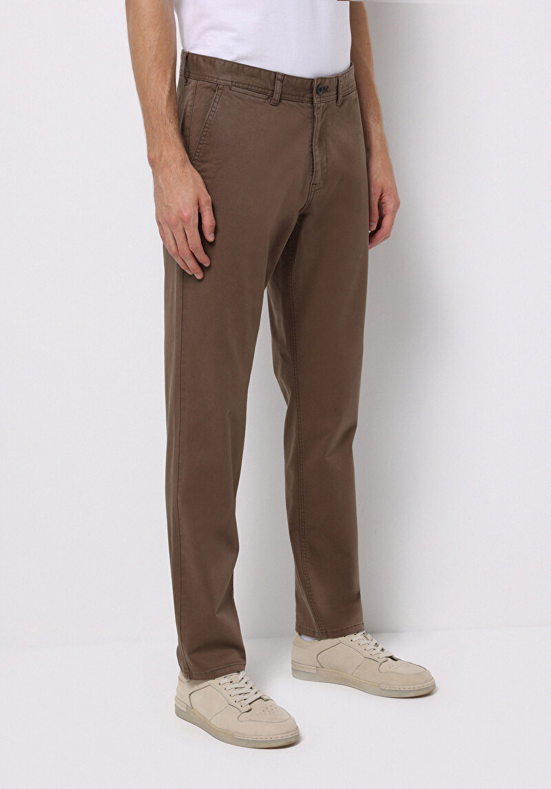 Regular Fit Orta Bel Düz Paça Erkek Kahverengi  Pantolon