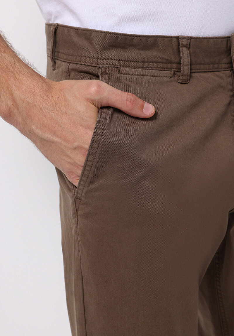 Regular Fit Orta Bel Düz Paça Erkek Kahverengi  Pantolon
