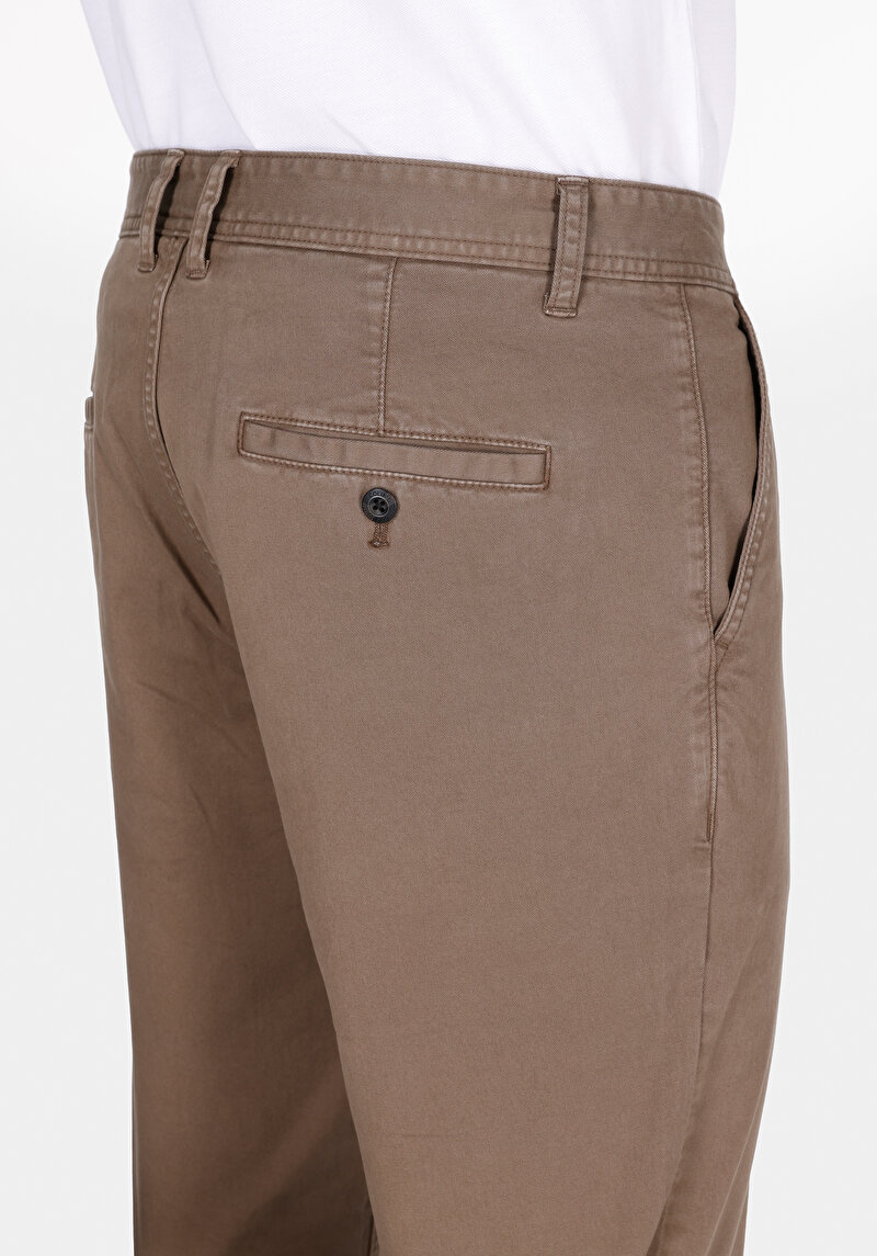 Regular Fit Orta Bel Düz Paça Erkek Kahverengi  Pantolon