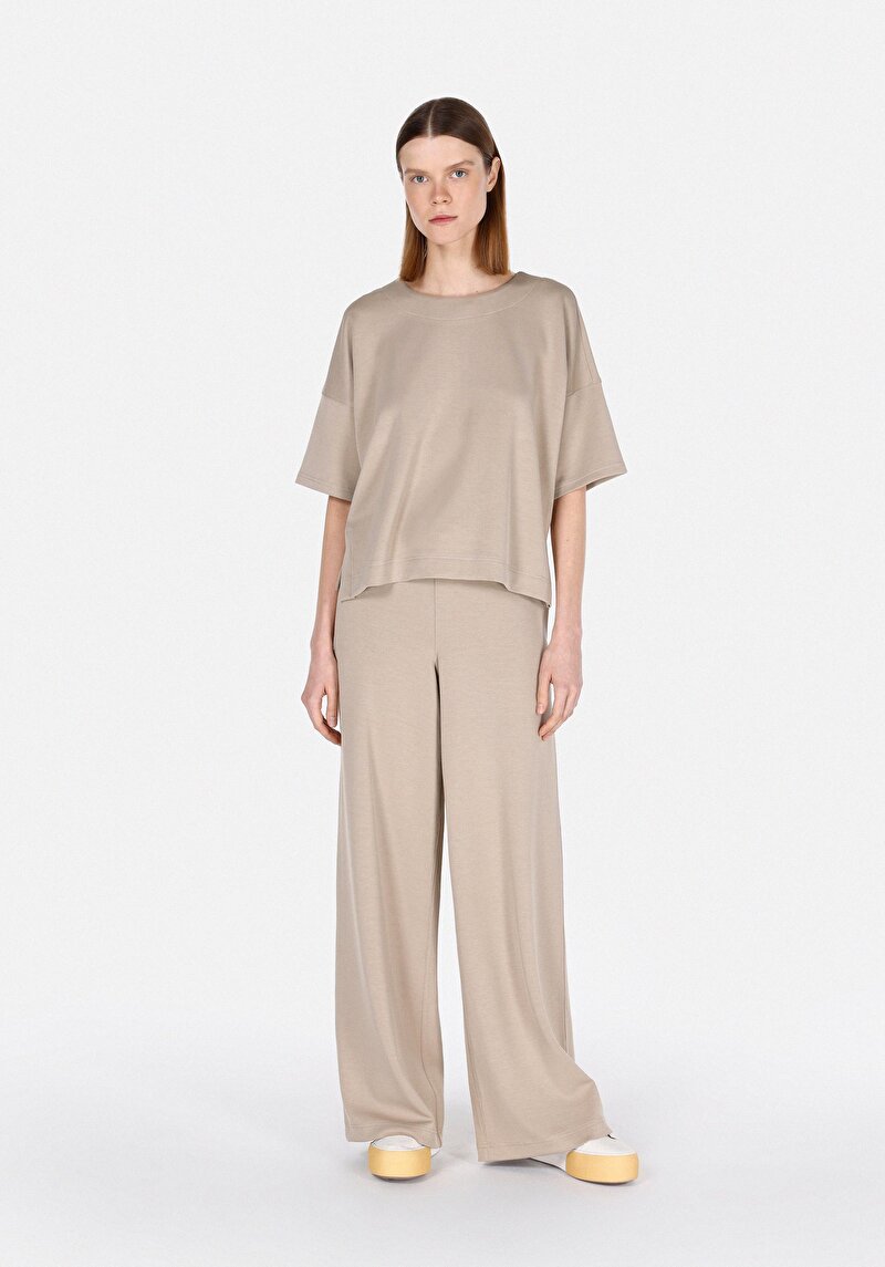 Regular Fit Orta Bel Düz Kadın Bej Eşofman Altı