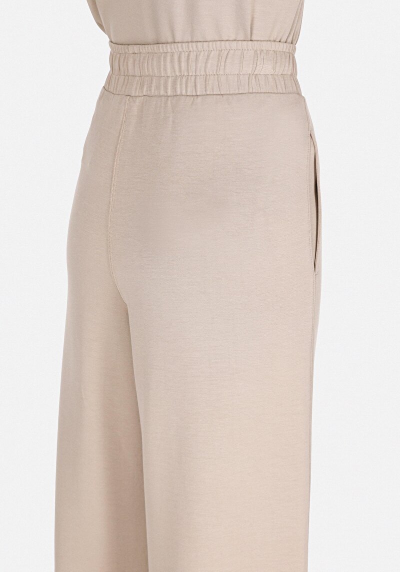 Regular Fit Orta Bel Düz Kadın Bej Eşofman Altı