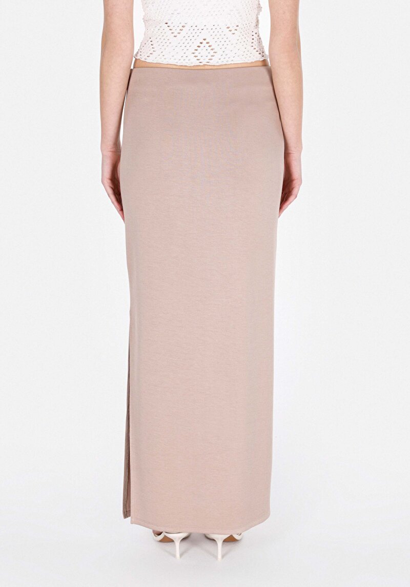 Slim Fit Düz Kadın Bej Etek