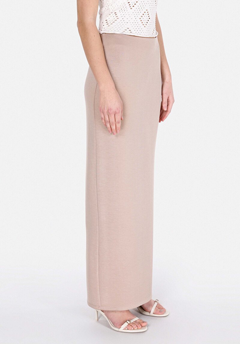 Slim Fit Düz Kadın Bej Etek