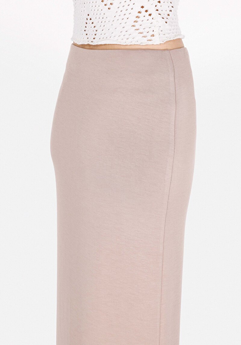 Slim Fit Düz  Kadın Bej Etek