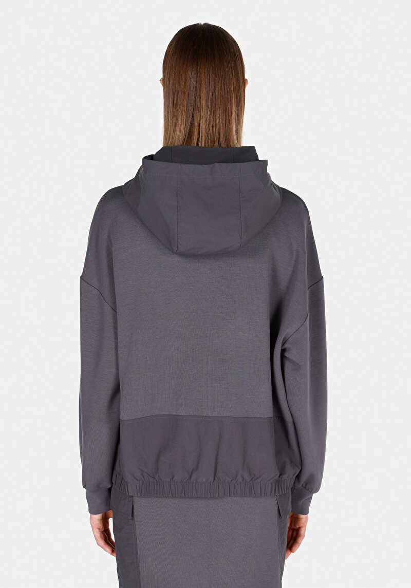 Regular Fit Kapüşonlu Düz Kadın Antrasit Sweatshirt