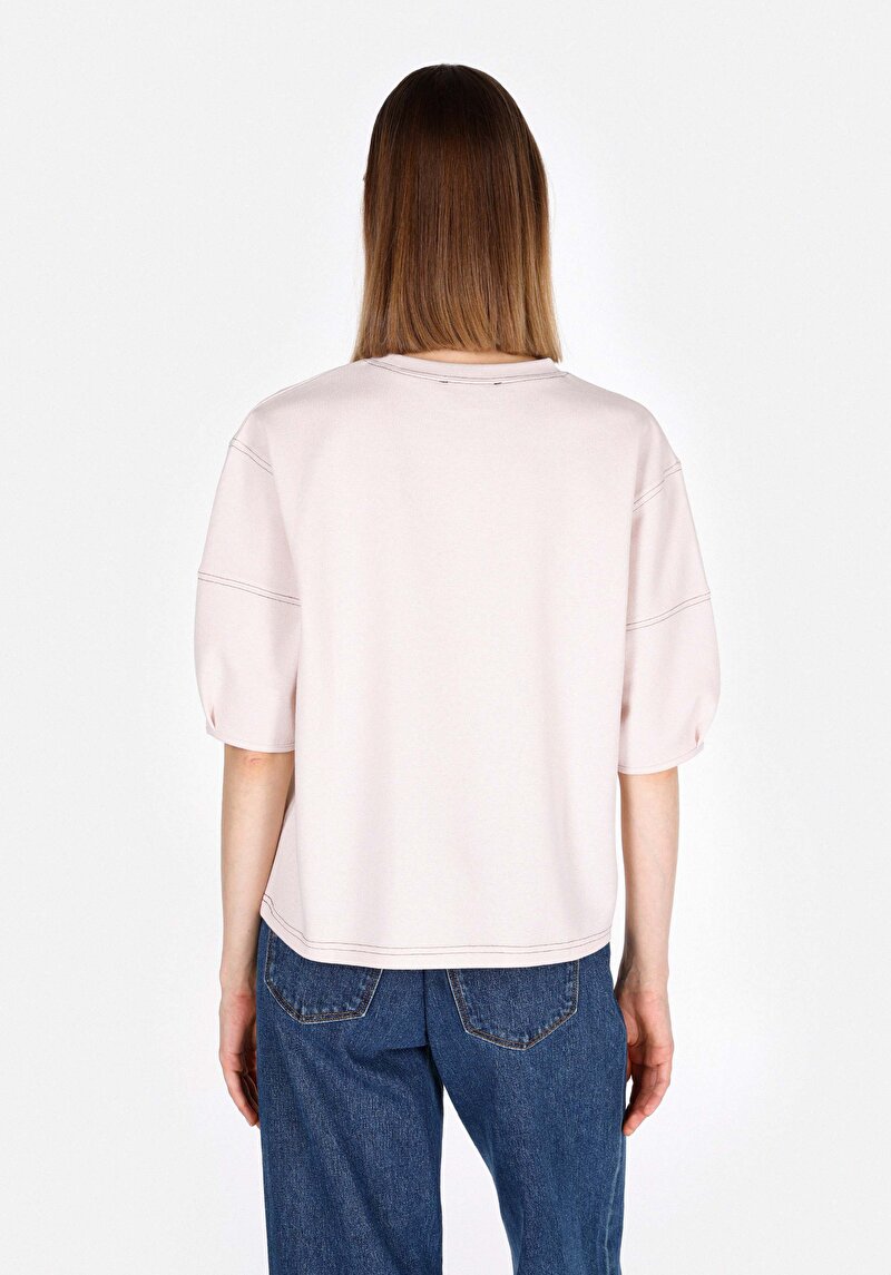 Regular Fit Yuvarlak Yaka Düz Kadın Bej Kısa Kol Tişört