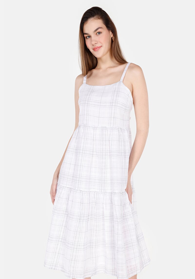 Regular Fit Dokuma Kadın Beyaz Elbise