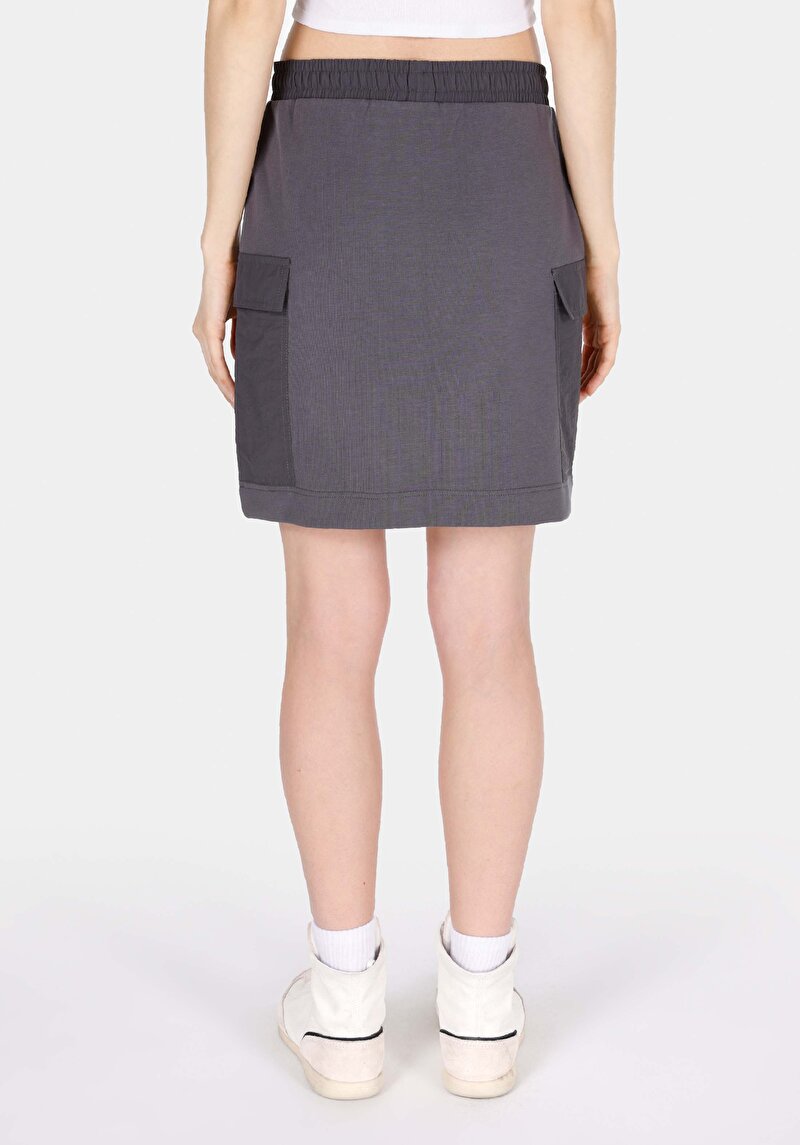 Slim Fit Düz Bağcıklı Kadın Antrasit Etek