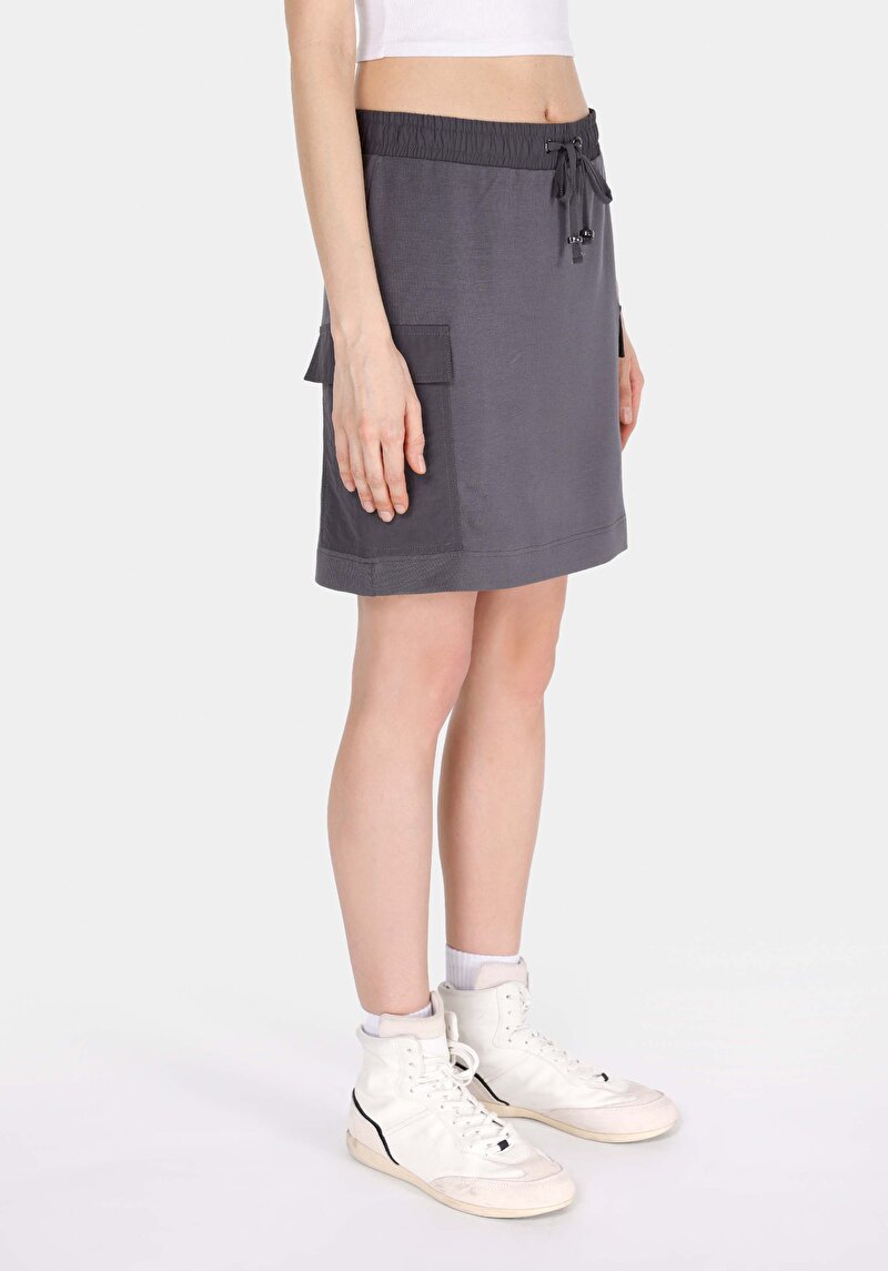 Slim Fit Düz Bağcıklı Kadın Antrasit Etek