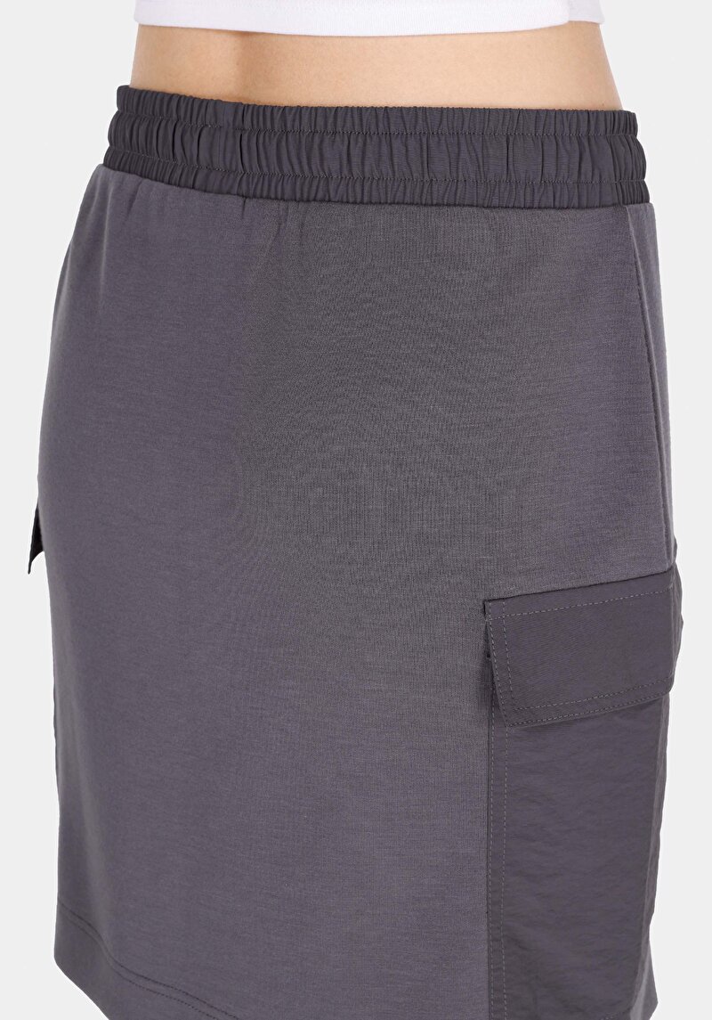 Slim Fit Düz Bağcıklı Kadın Antrasit Etek