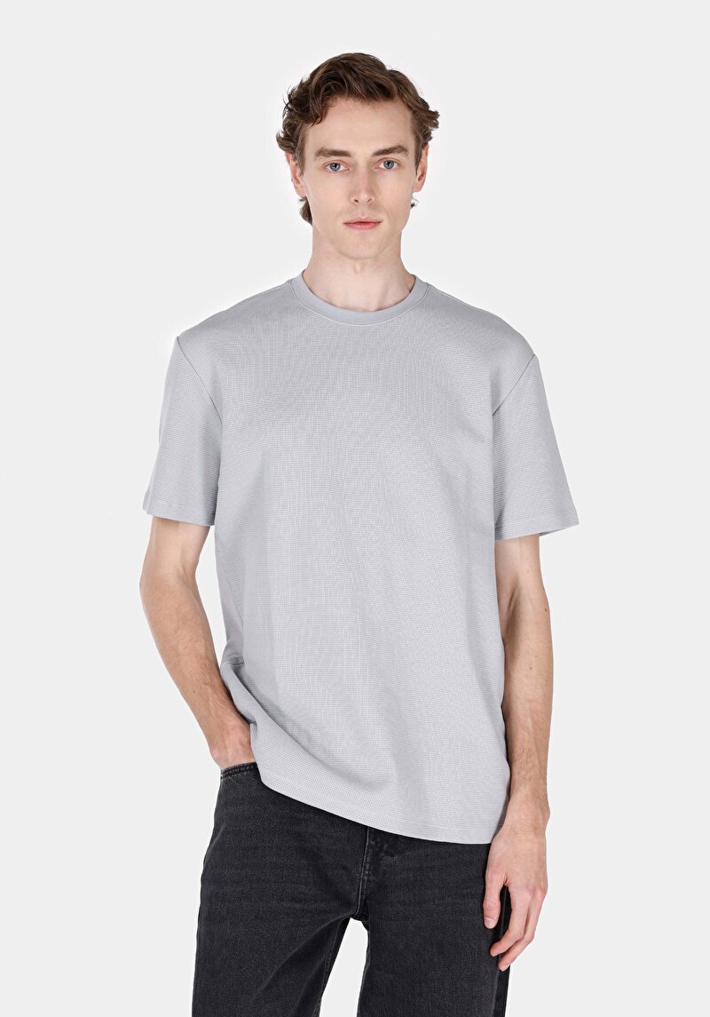 Comfort Fit Yuvarlak Yaka Düz Erkek Mavi Örme Kısa Kol Tişört