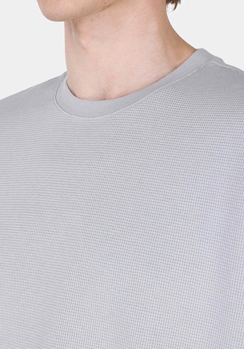 Comfort Fit Yuvarlak Yaka Düz Erkek Mavi Örme Kısa Kol Tişört