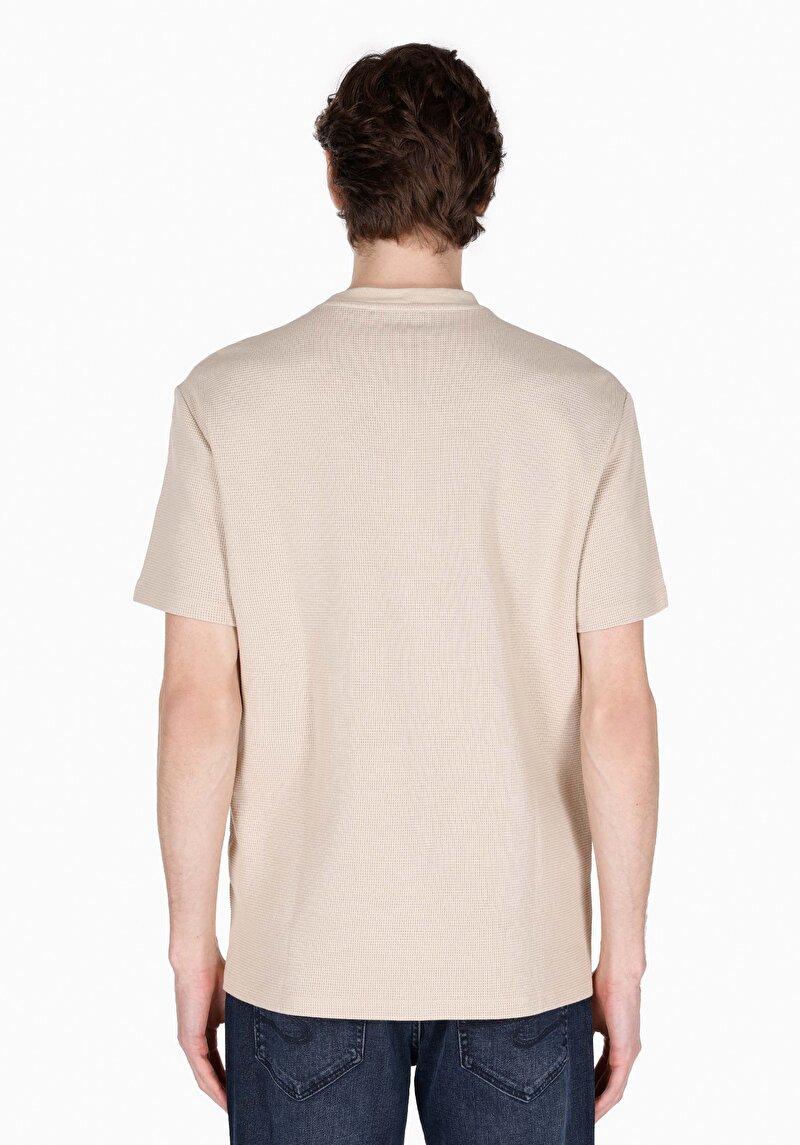 Comfort Fit Yuvarlak Yaka Düz Erkek Bej Kısa Kol Tişört