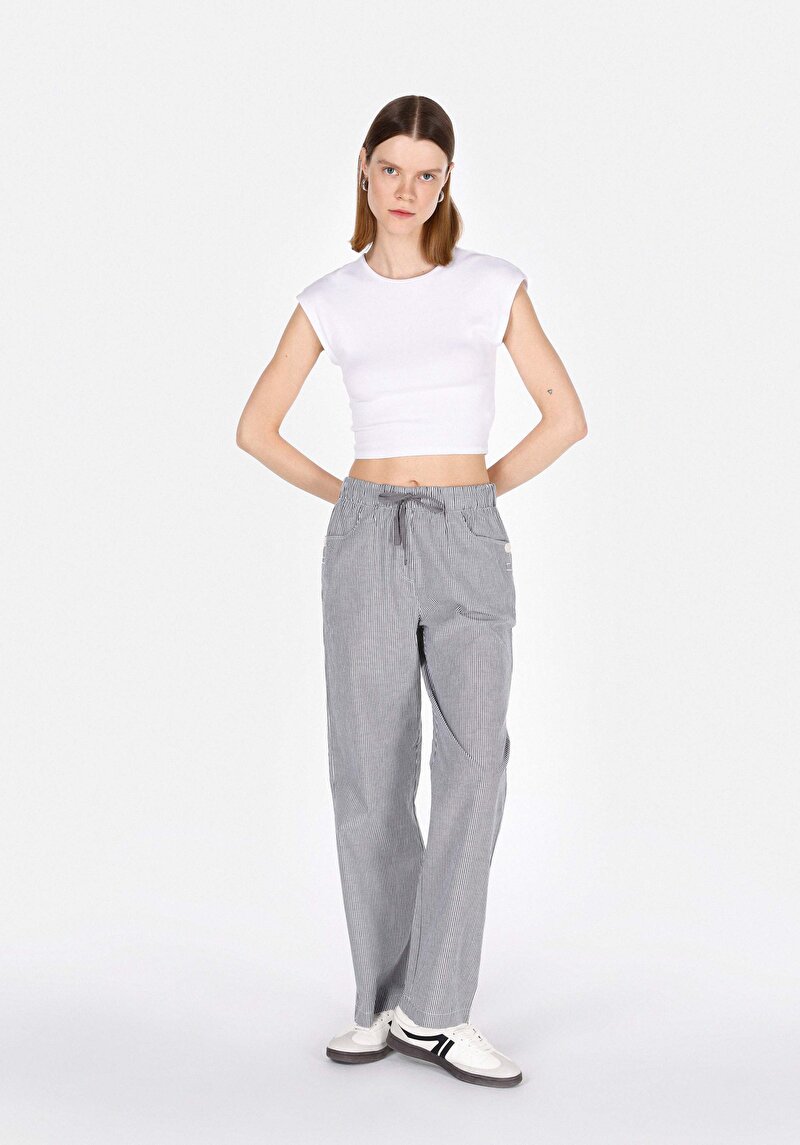 Straıght Fıt Yüksek Bel Geniş Paça Kadın Antrasit Pantolon