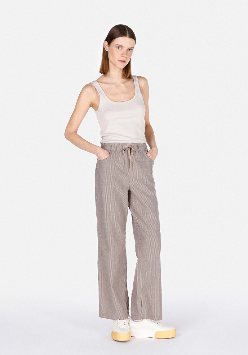 Straıght Fıt Yüksel Bel Geniş Paça Kadın Kahverengi Pantolon