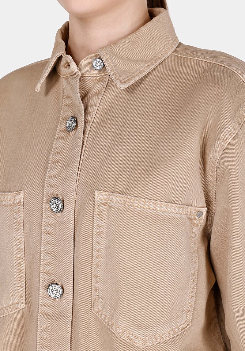 Regular Fit Klasik Yaka Kadın Denim Uzun Kol Gömlek