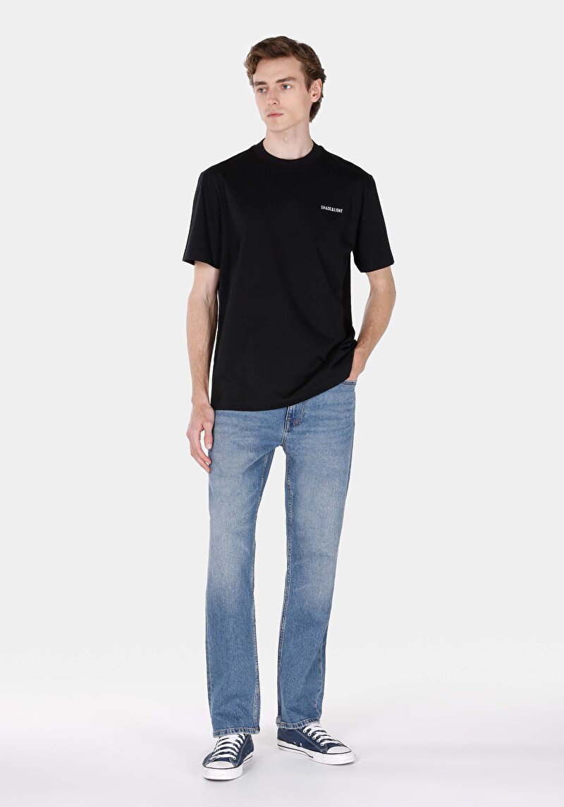 Comfort Fit Yuvarlak Yaka Düz Erkek Siyah Kısa Kol Tişört