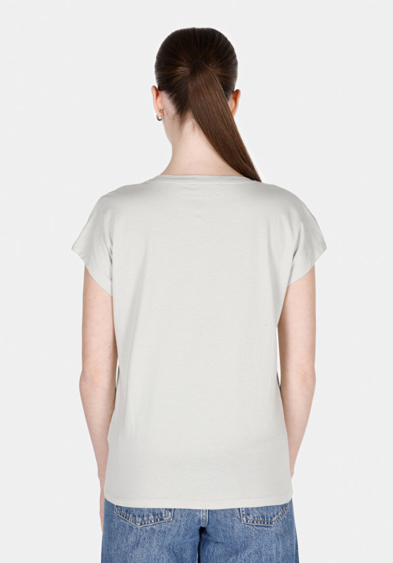 Regular Fit Pamuklu Yuvarlak Yaka Baskılı Kadın Yeşil Kısa Kol Tişört