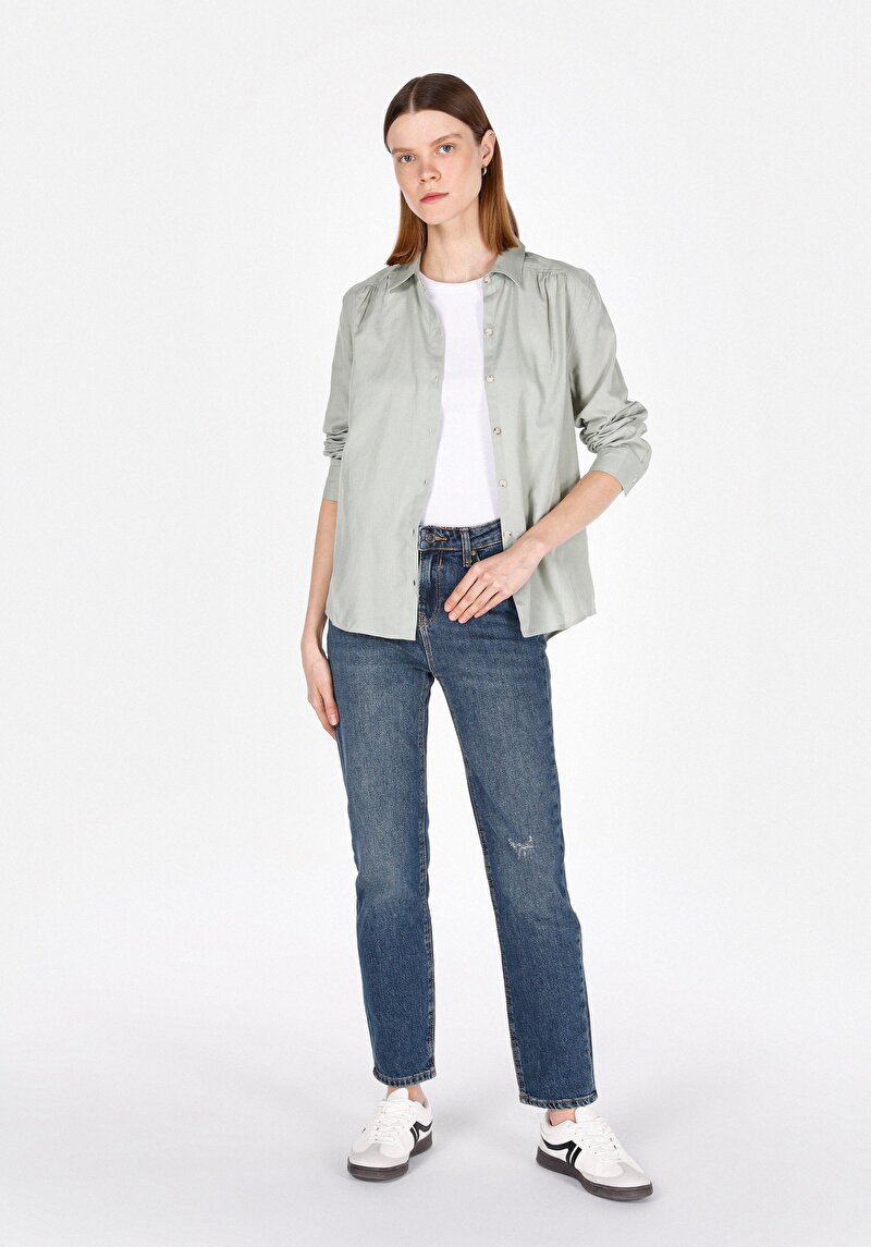 Slim Fit Orta Bel Düz Paça Kadın İndigo Jean Pantolon