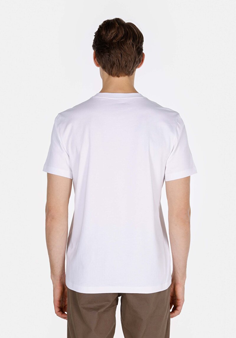 Regular Fit Yuvarlak Yaka Düz Erkek Beyaz Kısa Kol Örme Tişört