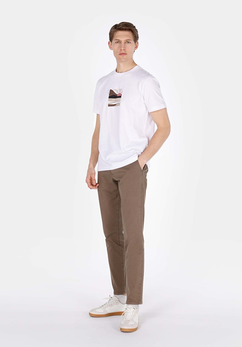 Regular Fit Yuvarlak Yaka Düz Erkek Beyaz Kısa Kol Örme Tişört