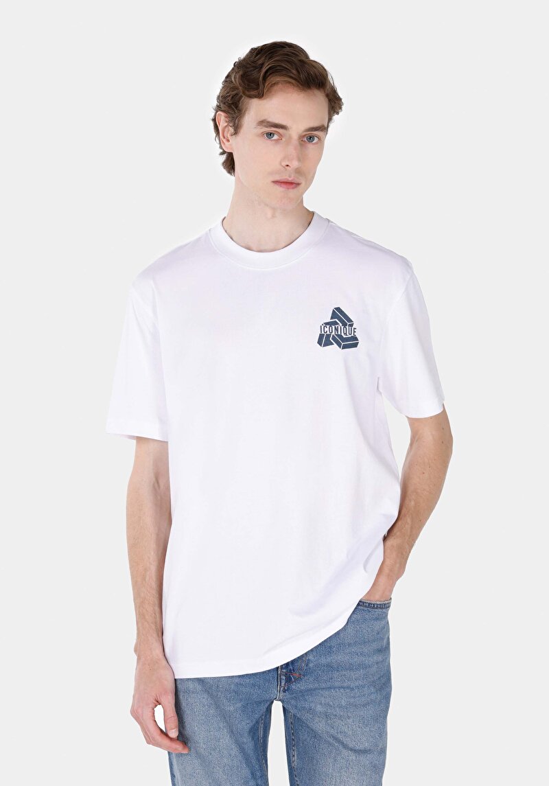 Comfort Fit Yuvarlak Yaka Düz Erkek Beyaz Kısa Kol Tişört