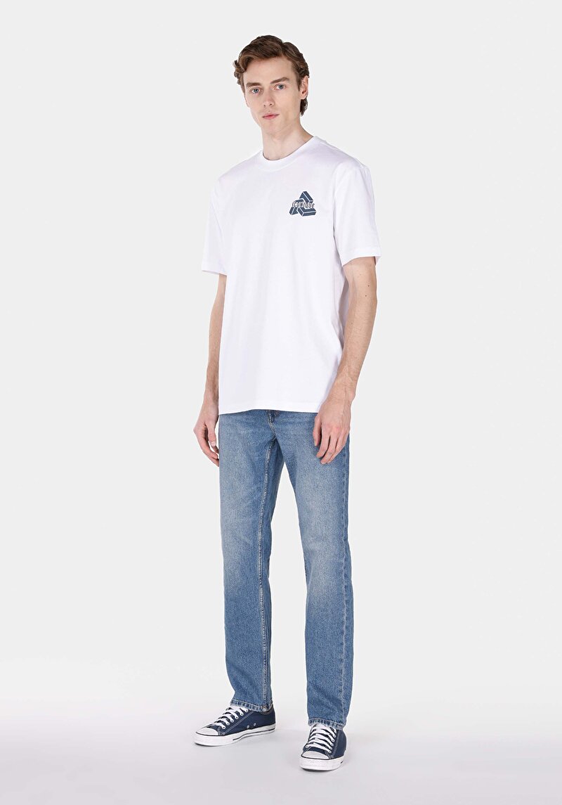 Comfort Fit Yuvarlak Yaka Düz Erkek Beyaz Kısa Kol Tişört