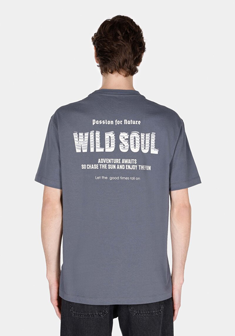 Comfort Fit Yuvarlak Yaka Düz Erkek Gri Kısa Kol Tişört