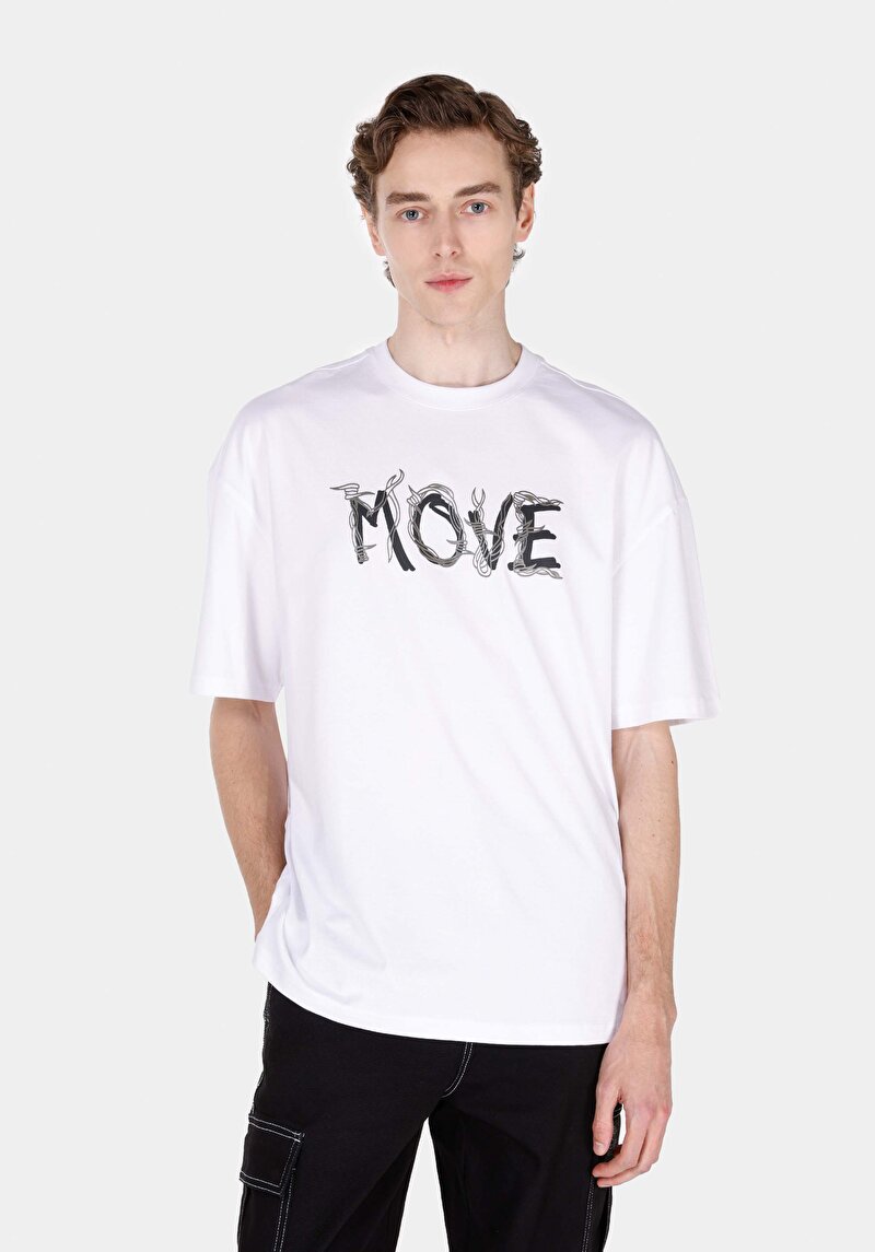 Oversize Fit Yuvarlak Yaka Düz Erkek Beyaz Kısa Kol Tişört