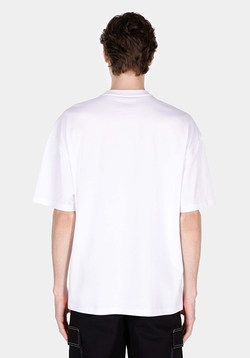 Oversize Fit Yuvarlak Yaka Düz Erkek Beyaz Kısa Kol Tişört