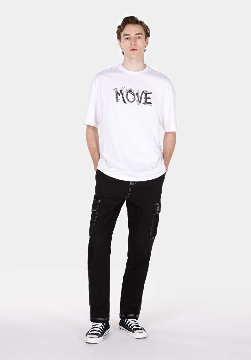 Oversize Fit Yuvarlak Yaka Düz Erkek Beyaz Kısa Kol Tişört