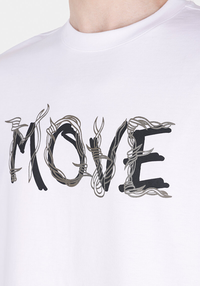 Oversize Fit Yuvarlak Yaka Düz Erkek Beyaz Kısa Kol Tişört